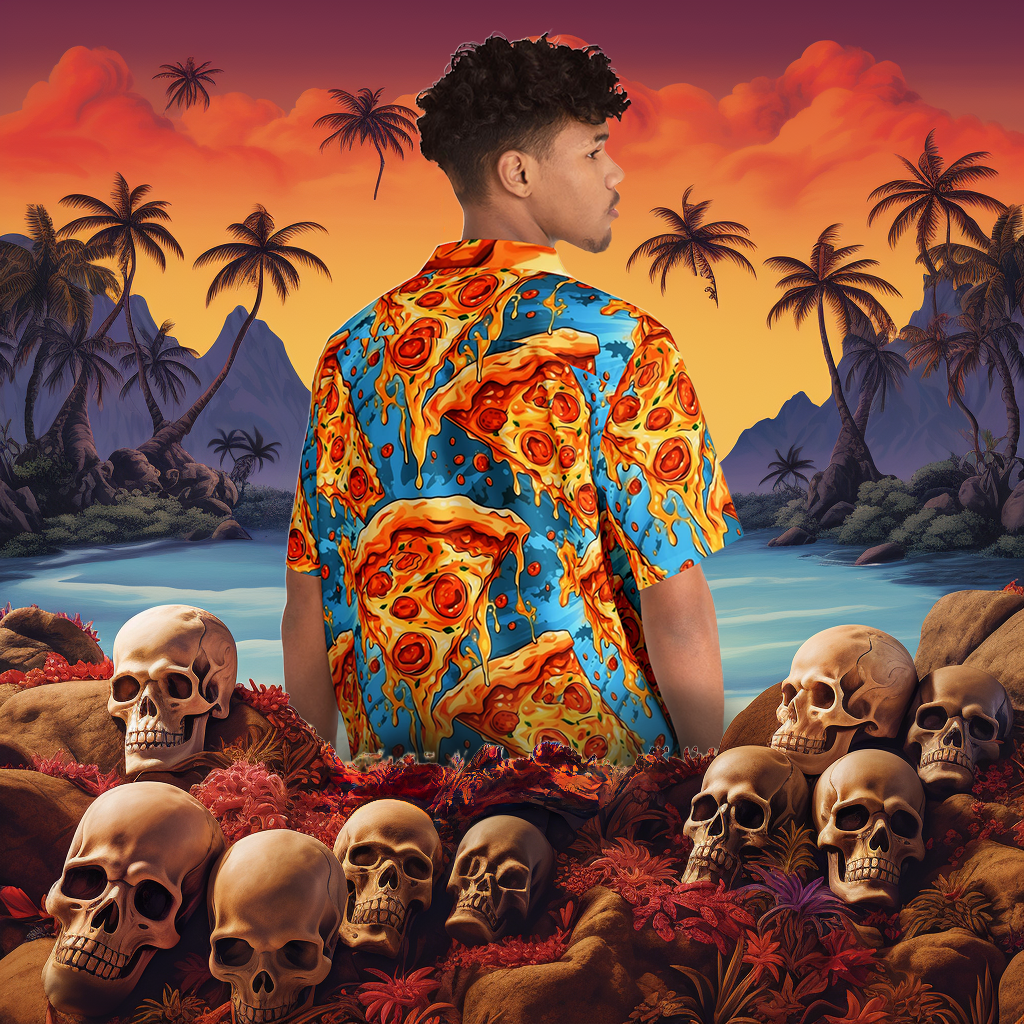 Undead Flamingo Blue Melting Pizza Big and Tall Hawaiian Festival